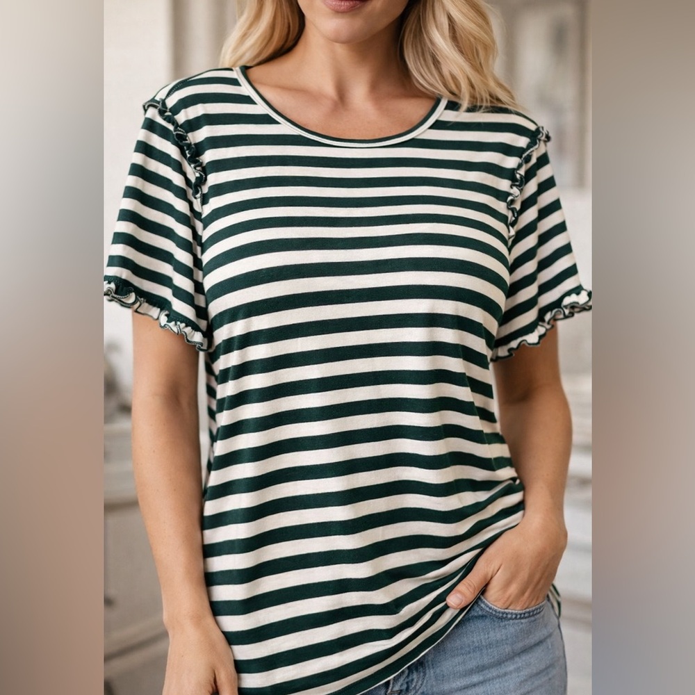 Simply Irresistible Dark Green and White Striped Tee